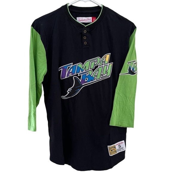 Mitchell & Ness Tampa Bay Devil Rays Cooperstown Collection Henley T Shirt Sz S - Picture 1 of 5